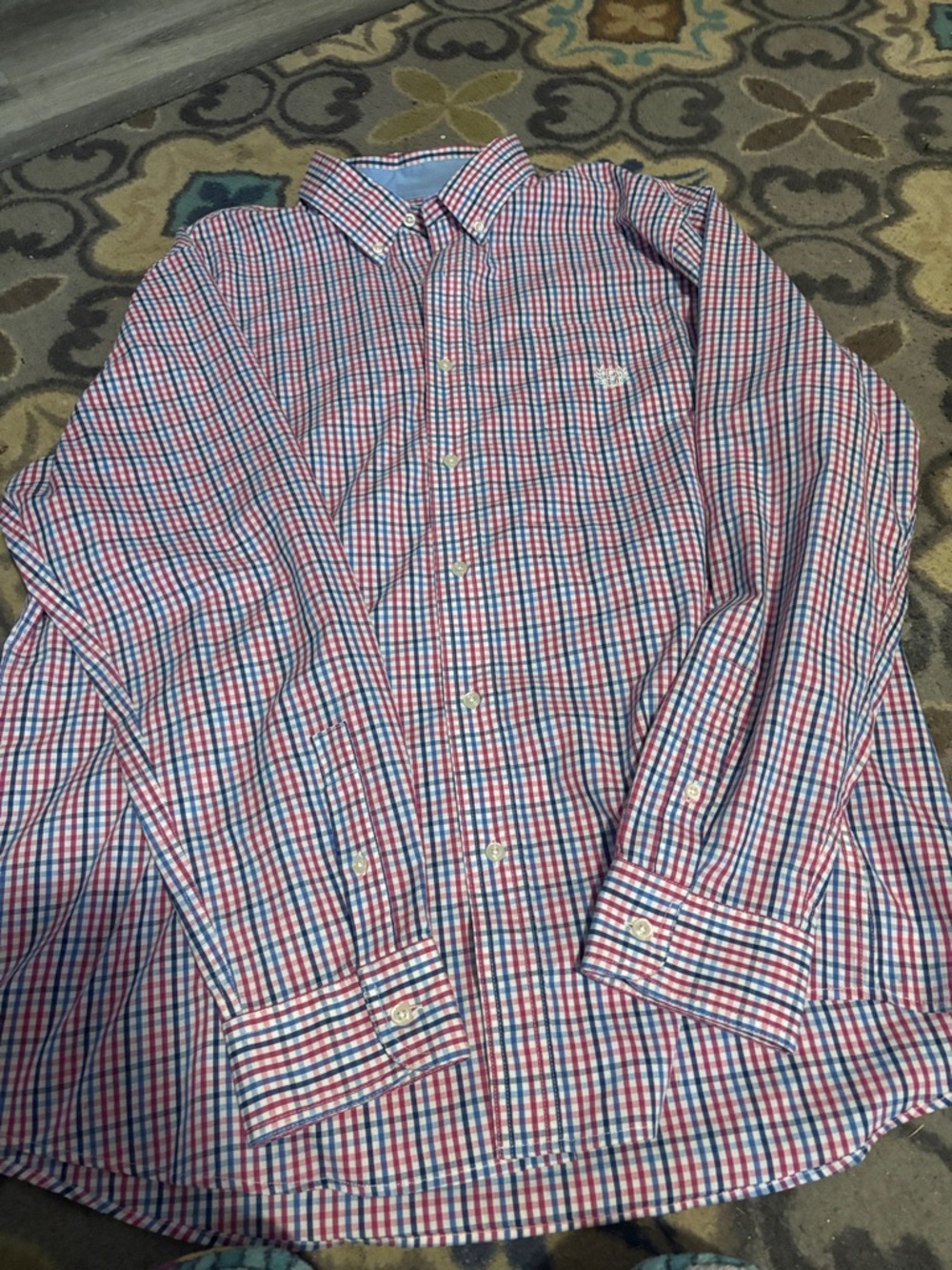 Chaps Red and Blue Gingham Button-Down Shirt